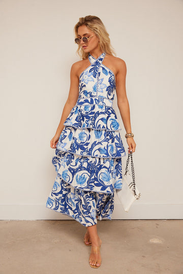 Halley Floral Print Tiered Midi Dress