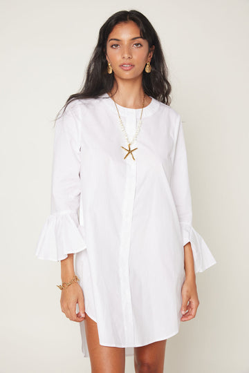 Rainn Button Down Flare Sleeve Dress