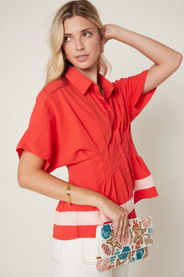 Wren Color Block Collared Button Down Top