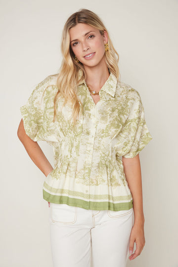 Dillon Abstract Animal Print Collared Button Down Top