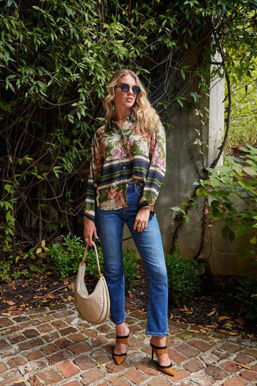Christen Printed Woven Top with Collar