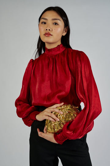 SALE - Vivi Satin Mock Neck Blouse