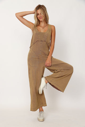 SALE - Wiley Mineral Wash Wide Leg Jumpsuit