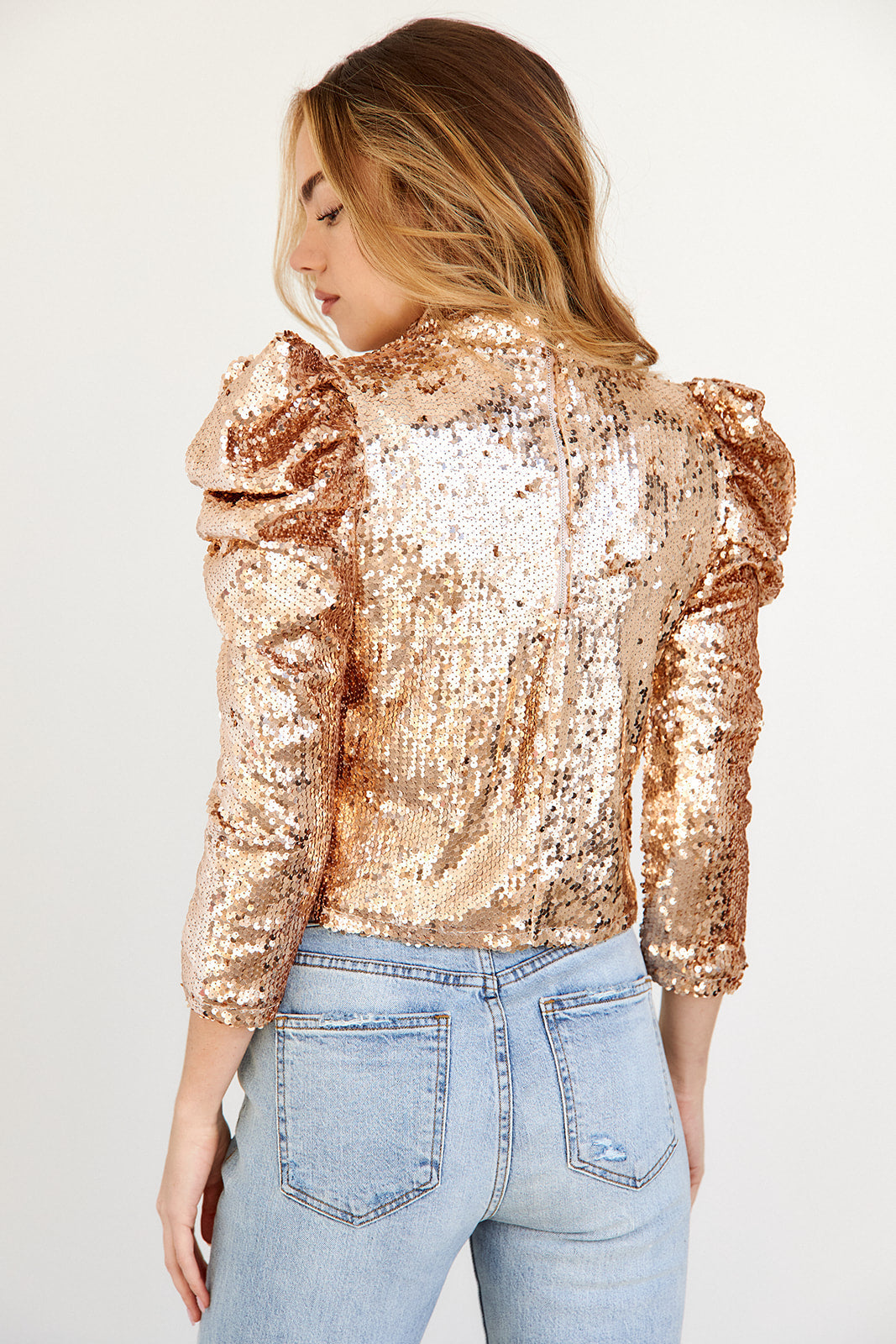 Ariella Sequin Ruched Shoulder Blouse