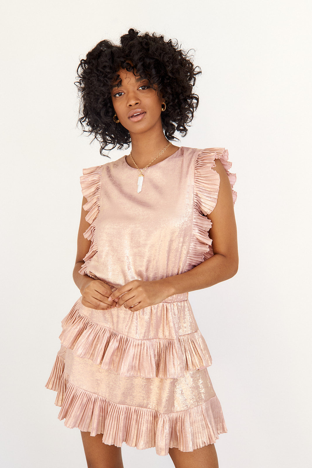 Codi Pleated Detail Metallic Dress