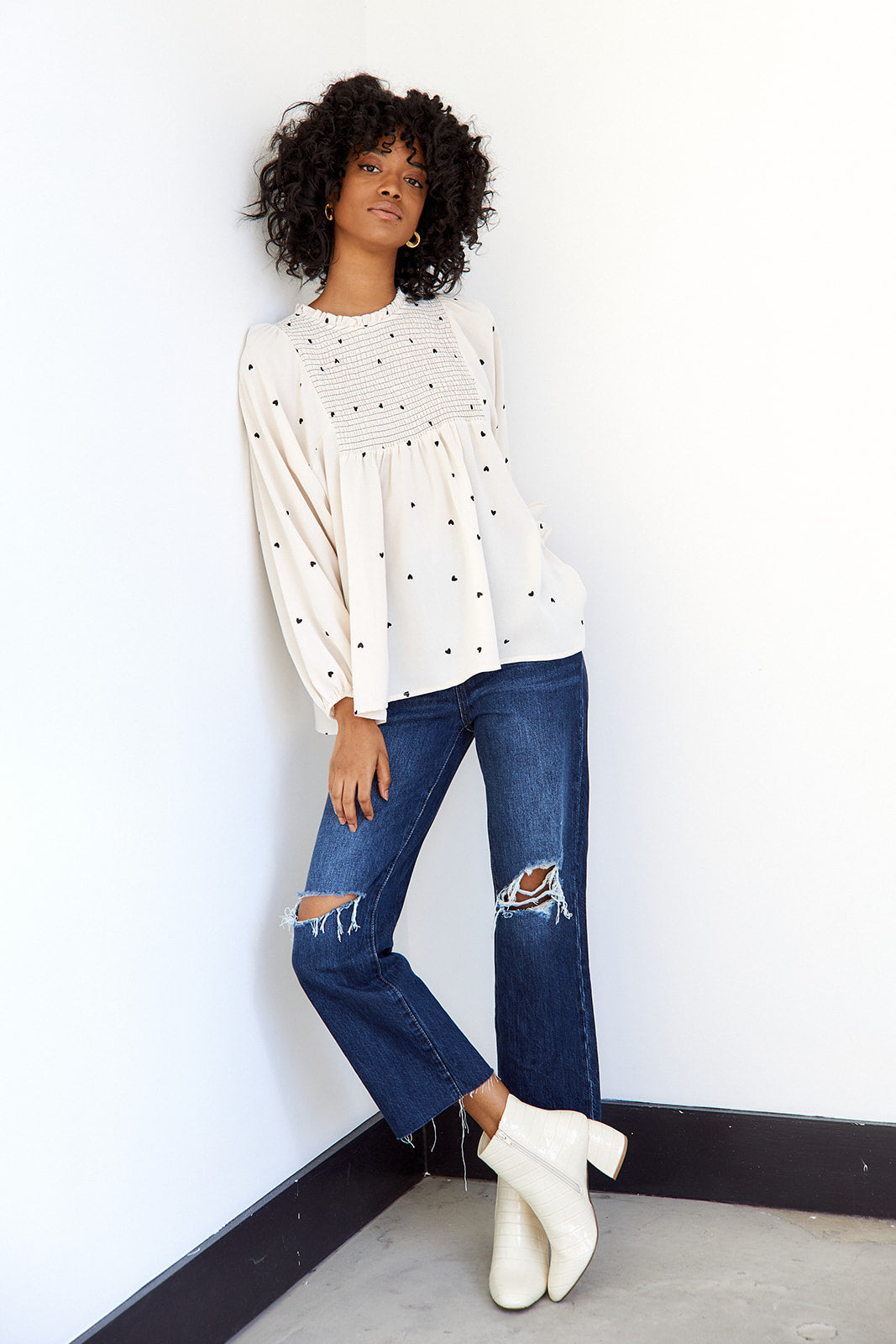 Blythe Long Sleeve Heart Print Blouse