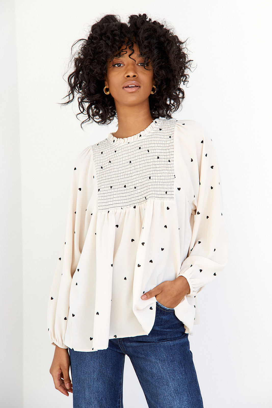 Blythe Long Sleeve Heart Print Blouse