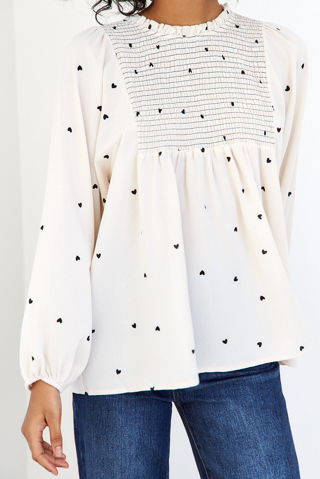 Blythe Long Sleeve Heart Print Blouse