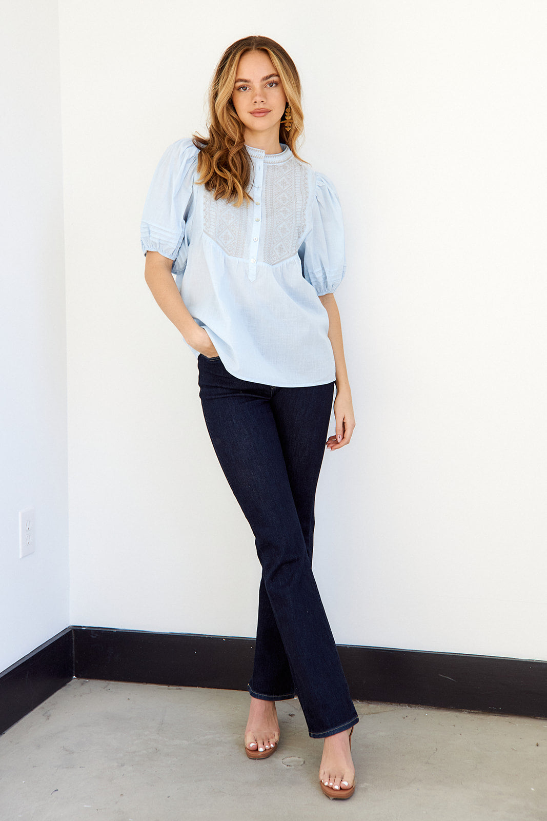Lille Embroidered Puff Sleeve Blouse