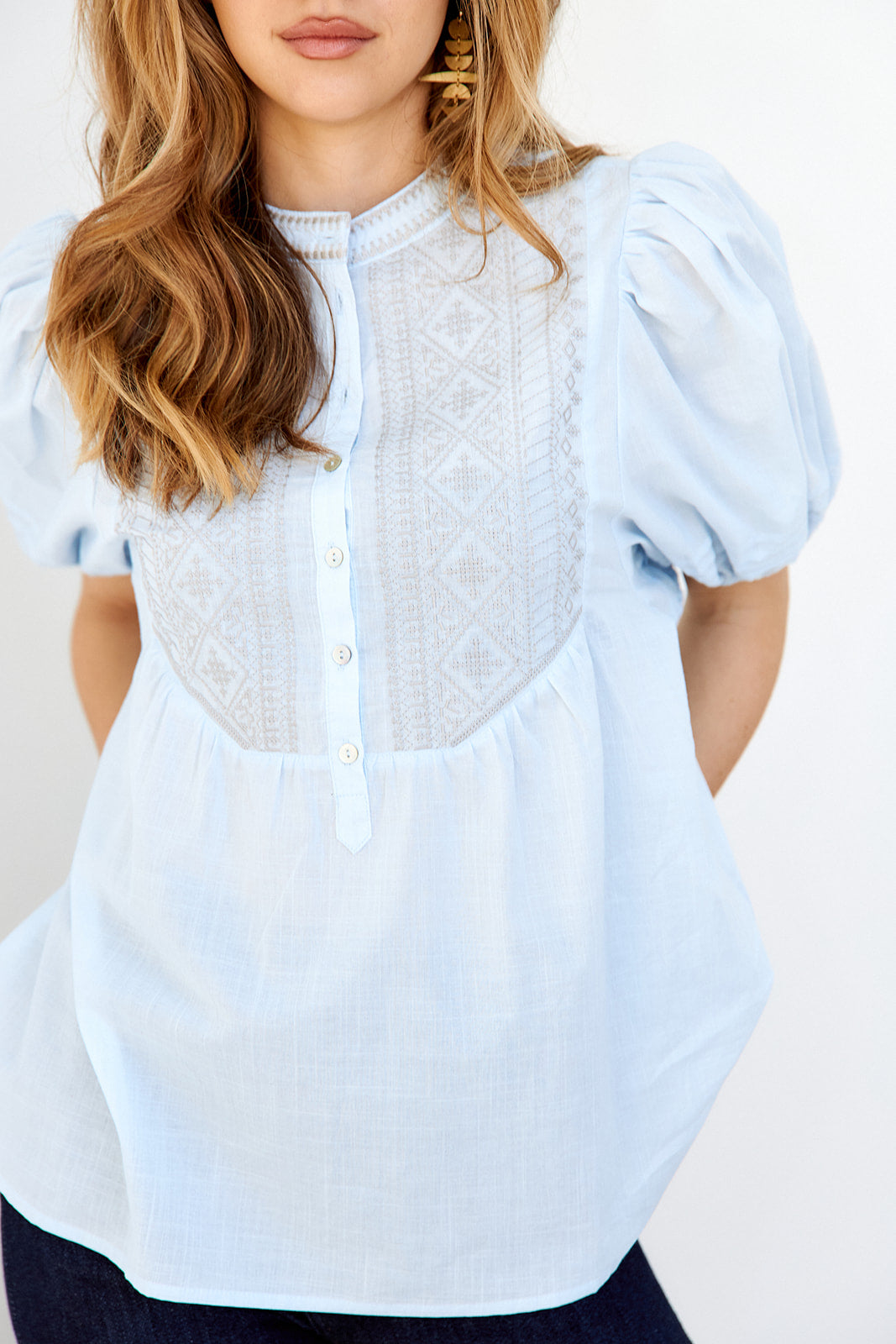 Lille Embroidered Puff Sleeve Blouse