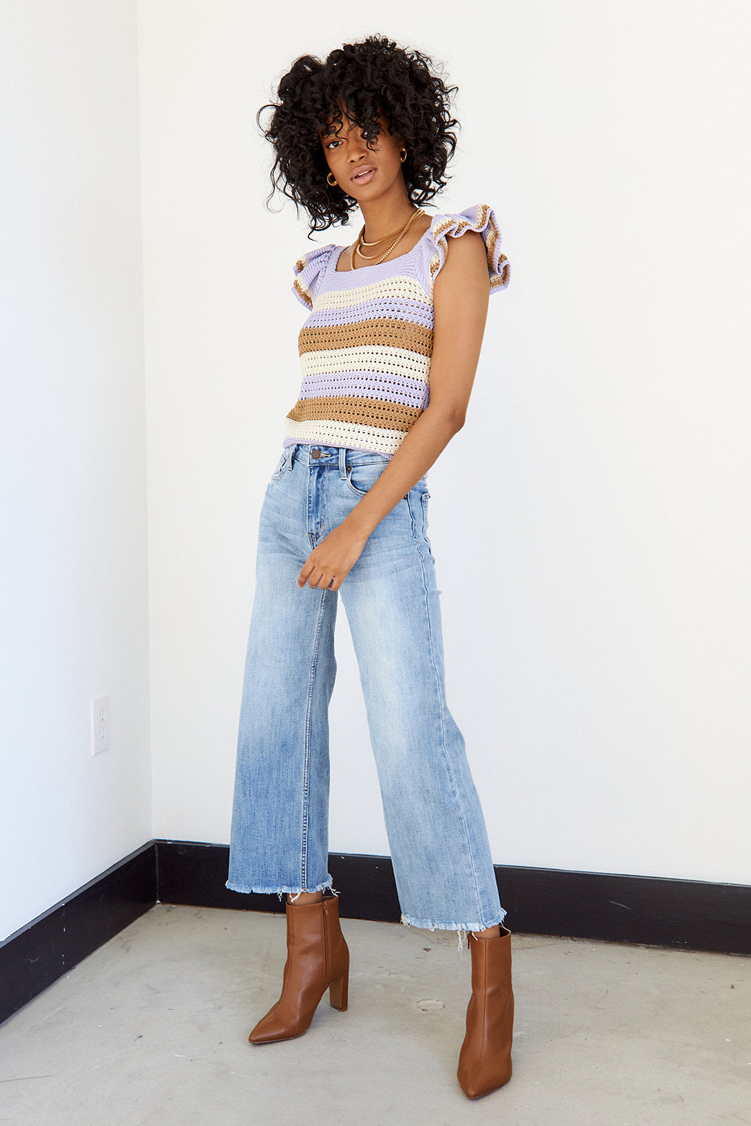 Mills Striped Ruffle Sleeve Sweater