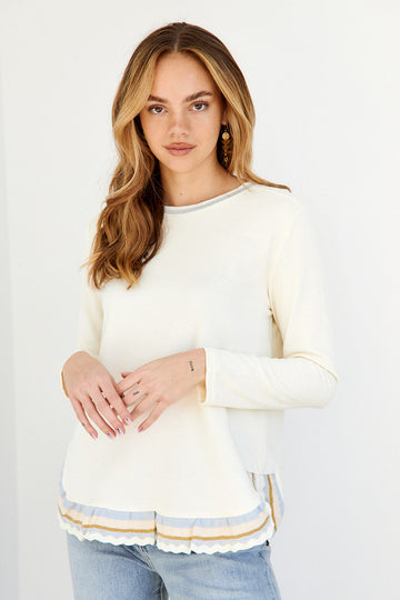 Frenchie Ruffle Hem Long Sleeve Knit Top