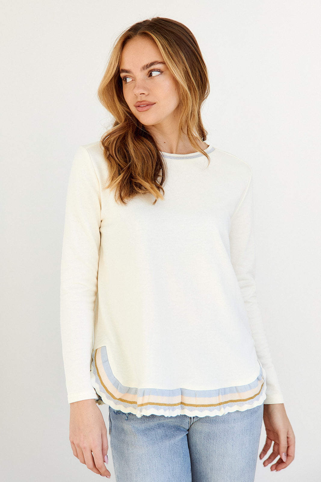 Frenchie Ruffle Hem Long Sleeve Knit Top