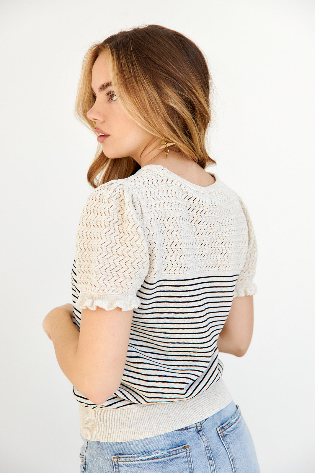 Darci Striped Short Sleeve Sweater
