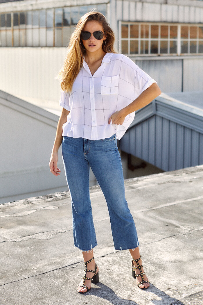 Landry Plaid Button Front Top