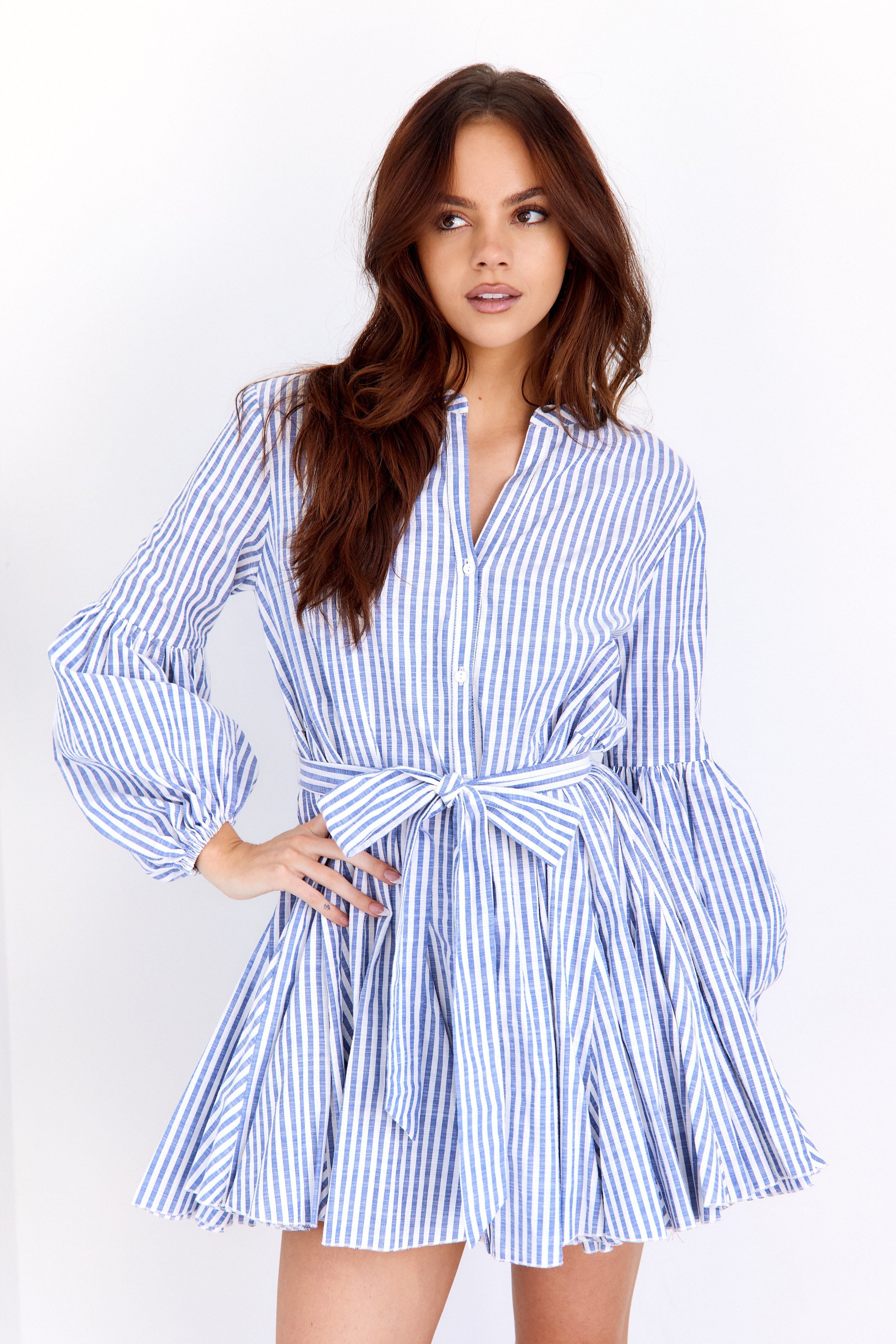 SALE - Sienna Button Front Striped Mini Dress
