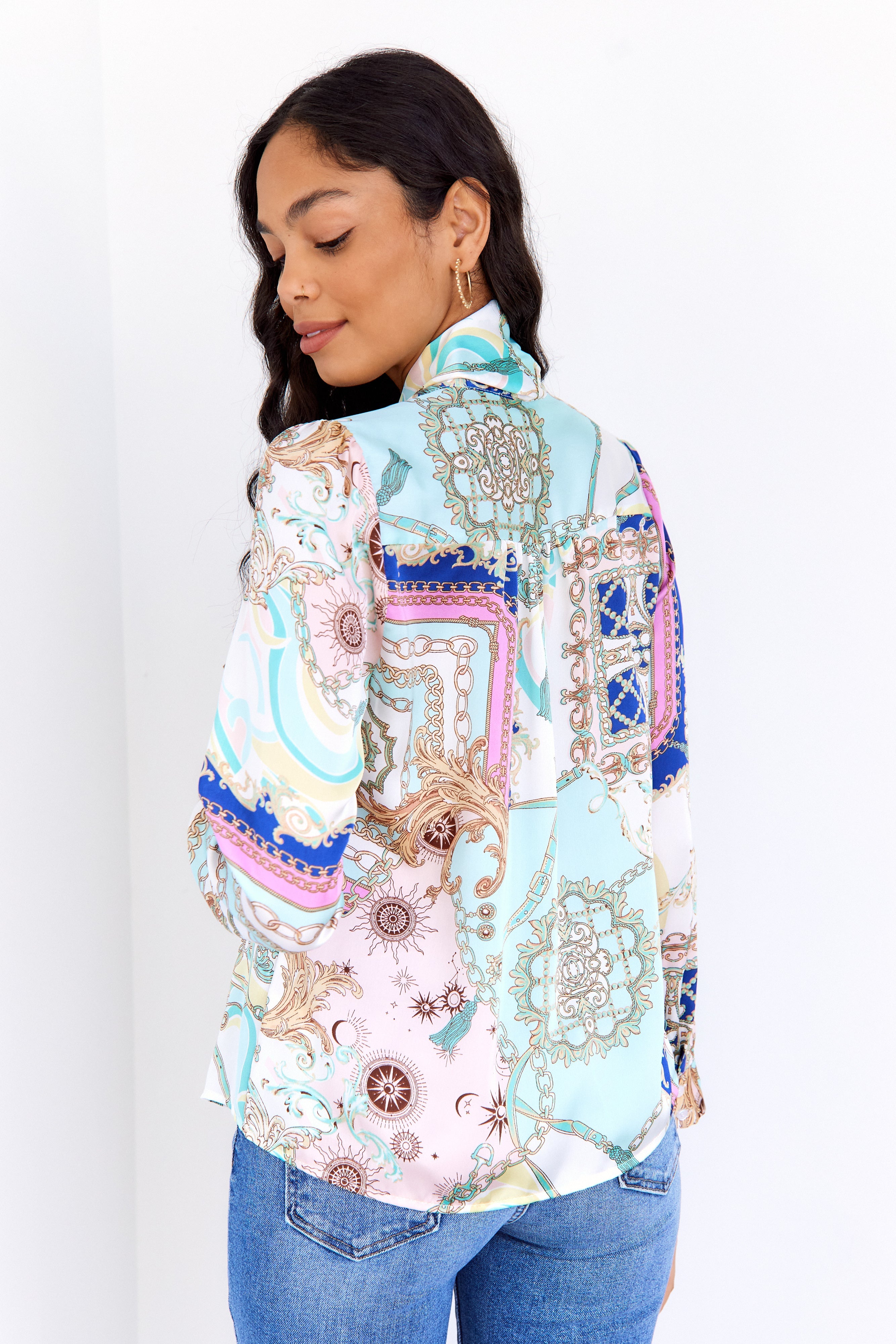 SALE - Camden Scarf Print Tie Neck Blouse