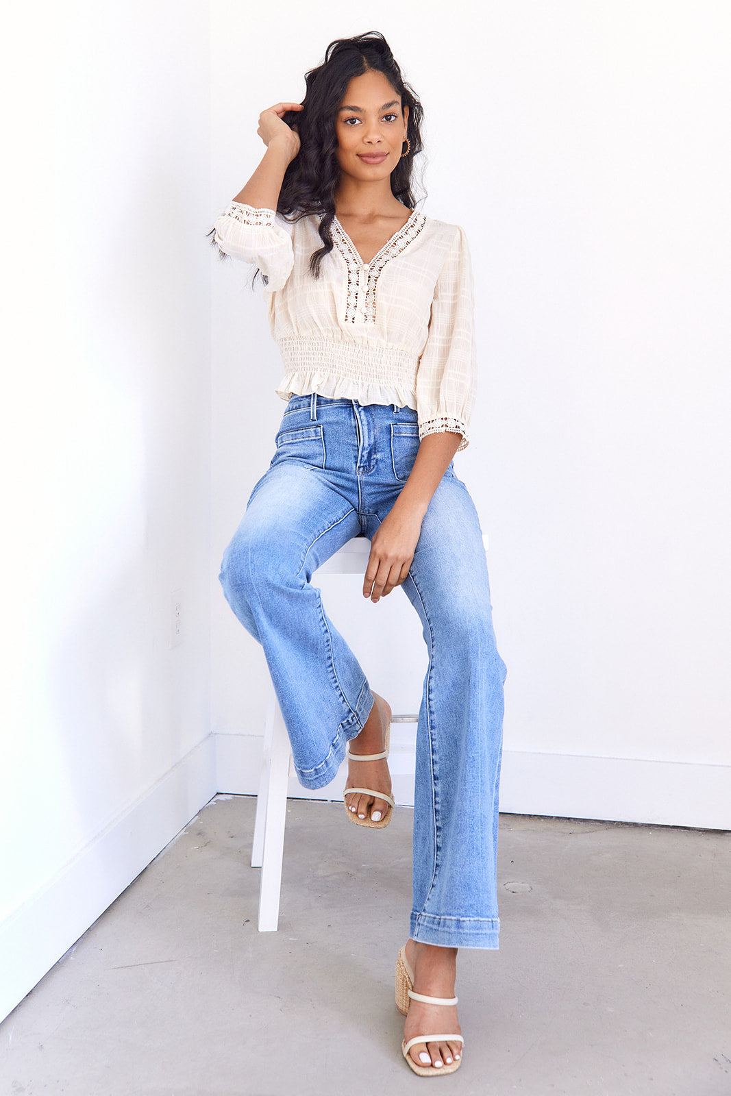 Chrissy Front Pocket High Waisted Flare Jeans