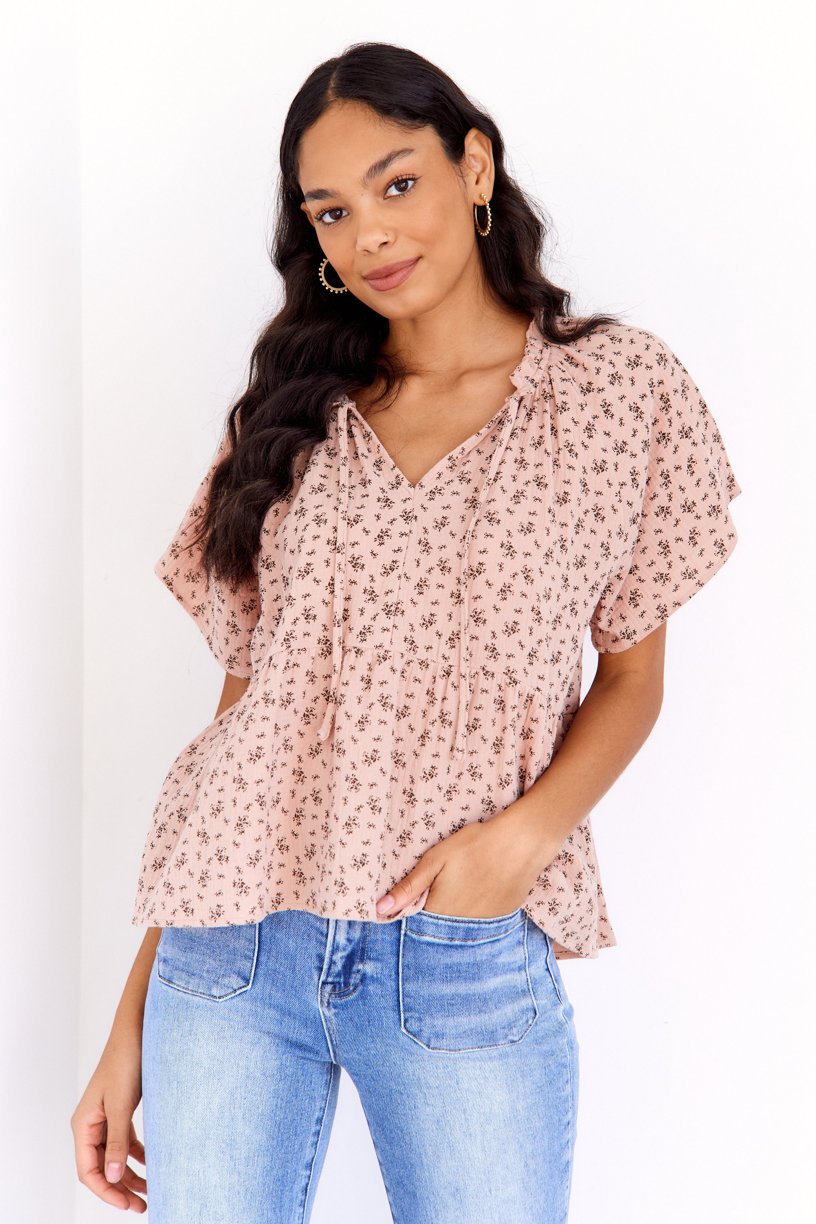 SALE - Augusta Tie Front Peplum Top