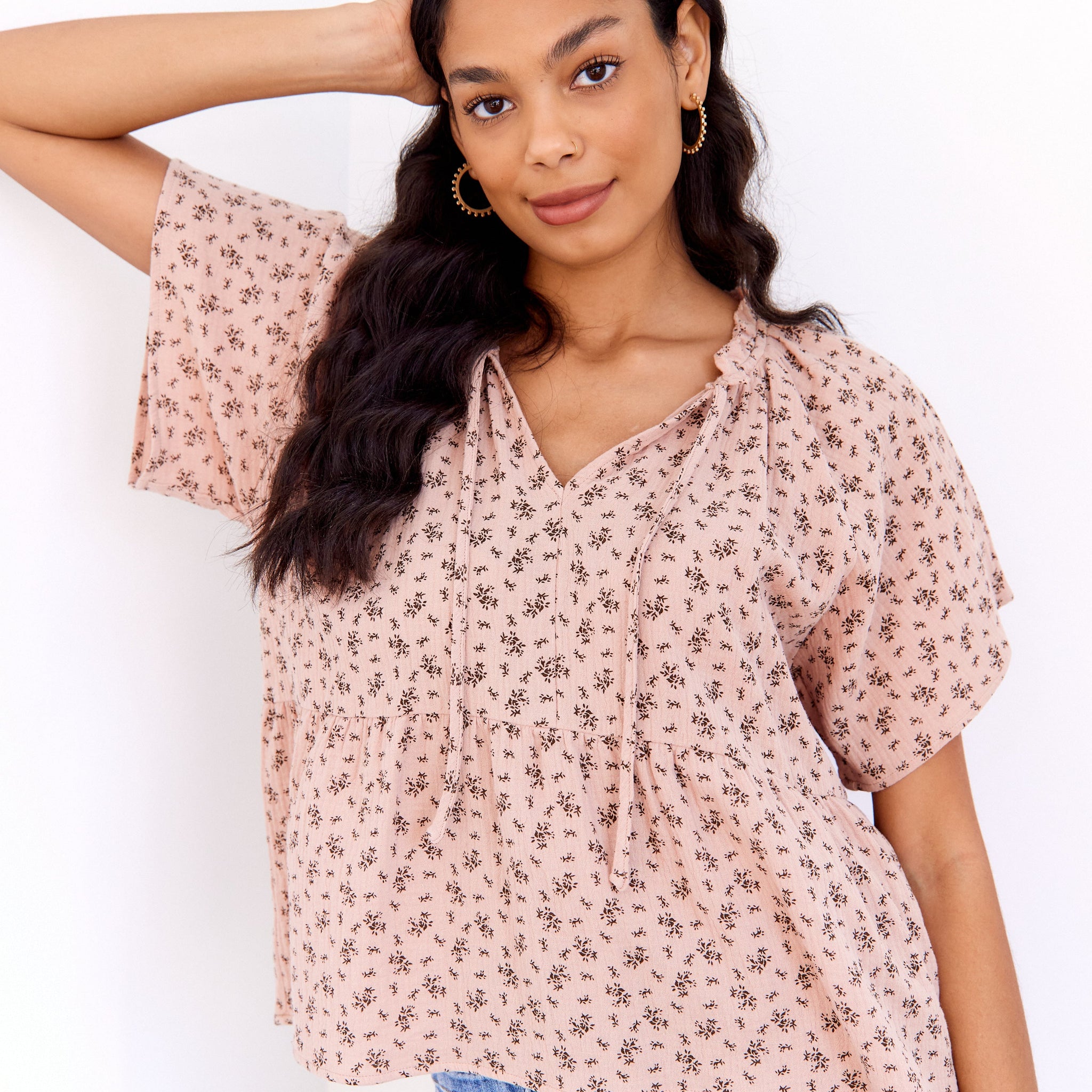 SALE - Augusta Tie Front Peplum Top
