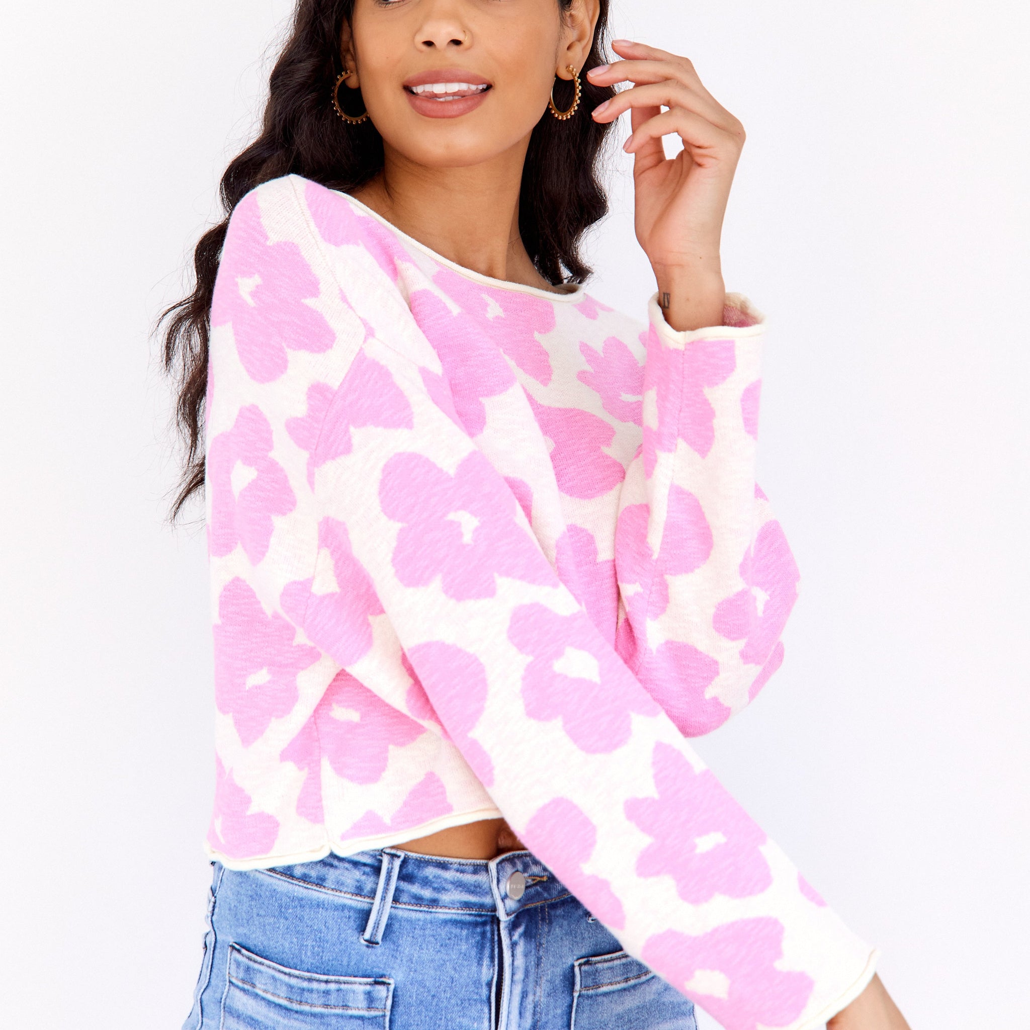 Lola Daisy Printed Crop Sweater