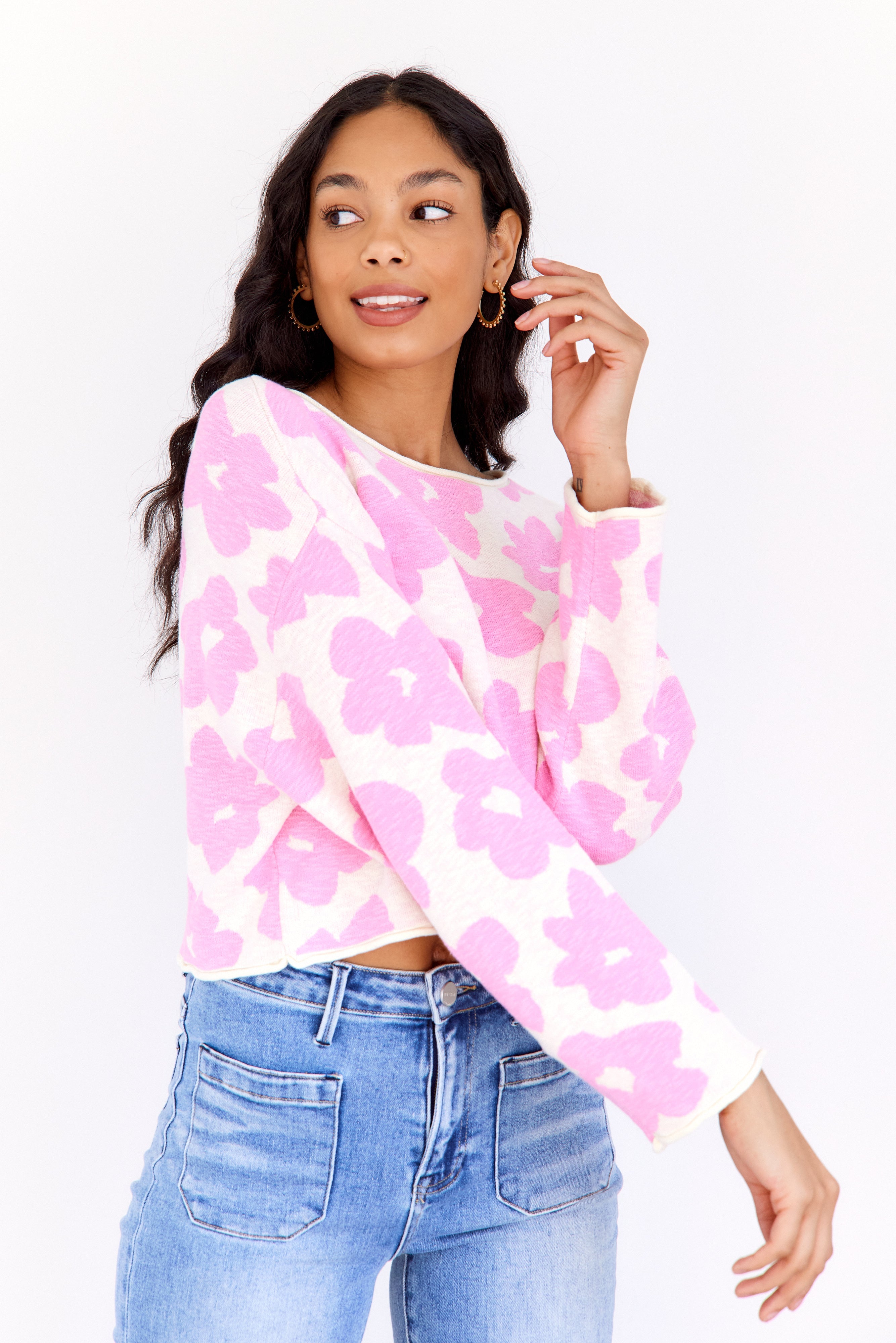 Lola Daisy Printed Crop Sweater