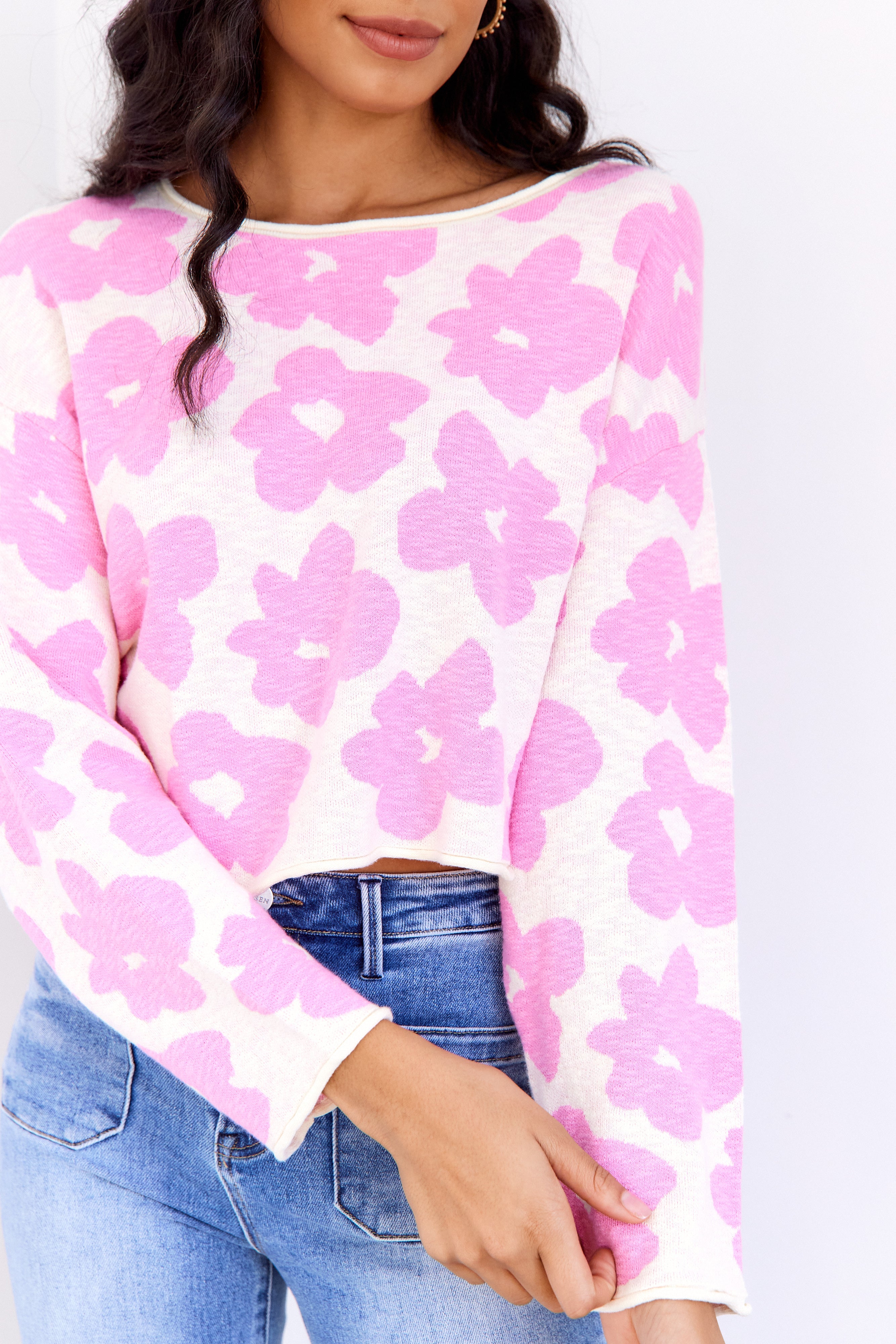 Lola Daisy Printed Crop Sweater