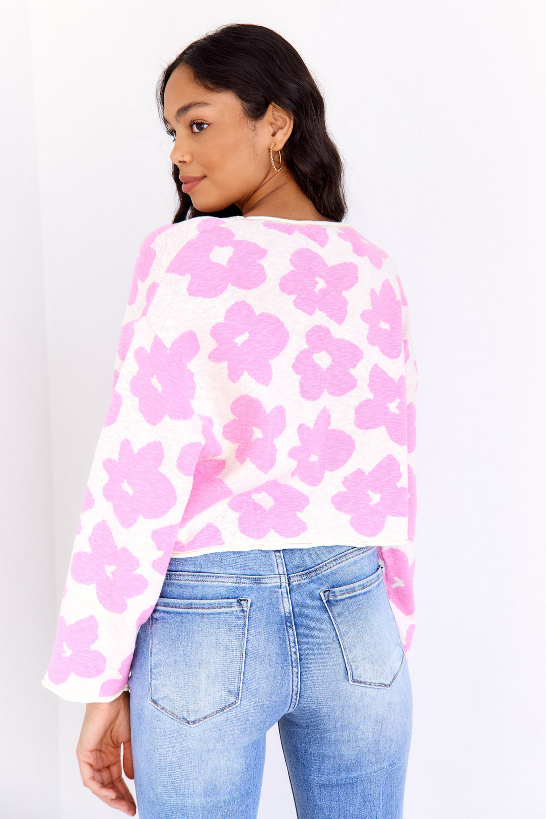 Lola Daisy Printed Crop Sweater