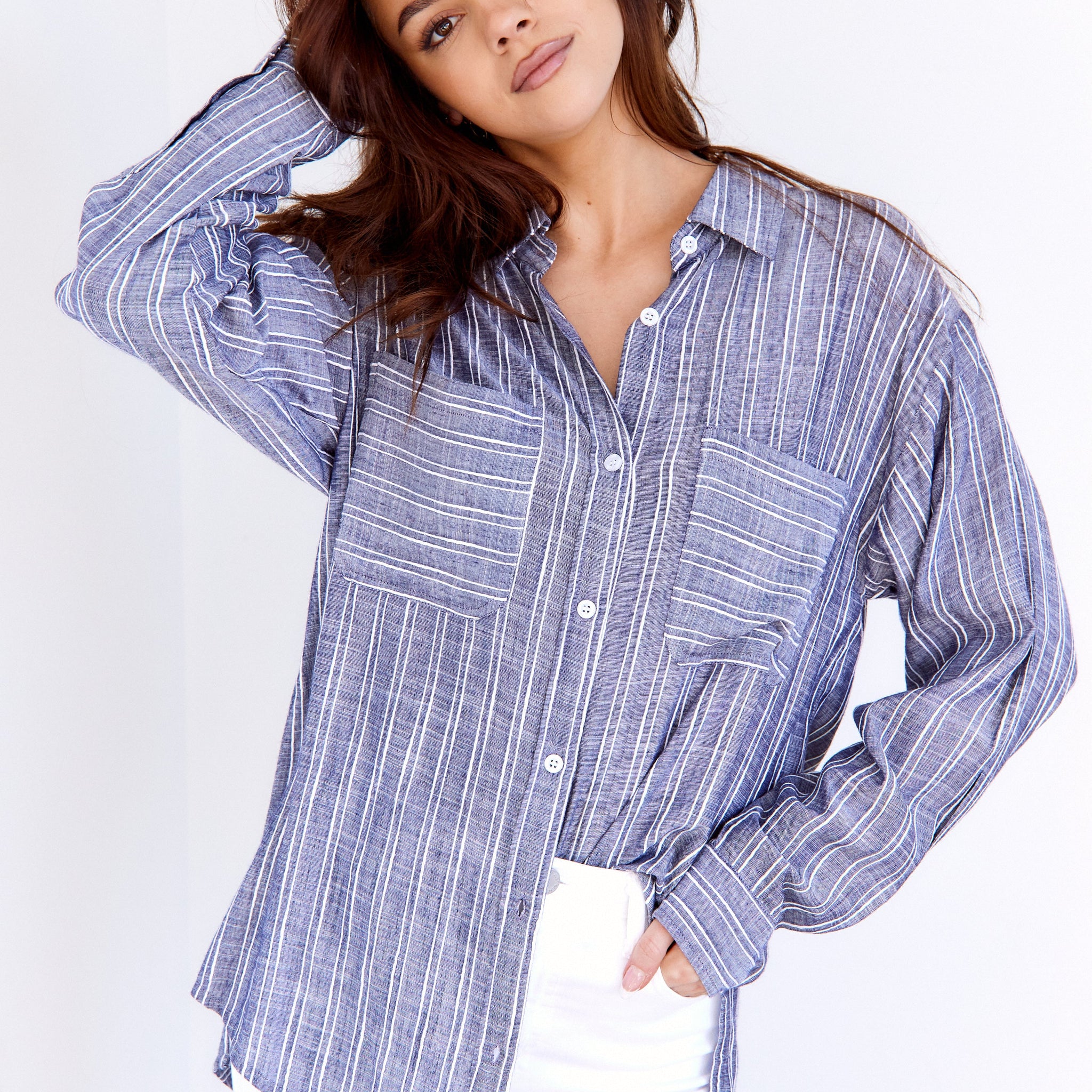 Claire Textured Stripe Button Down