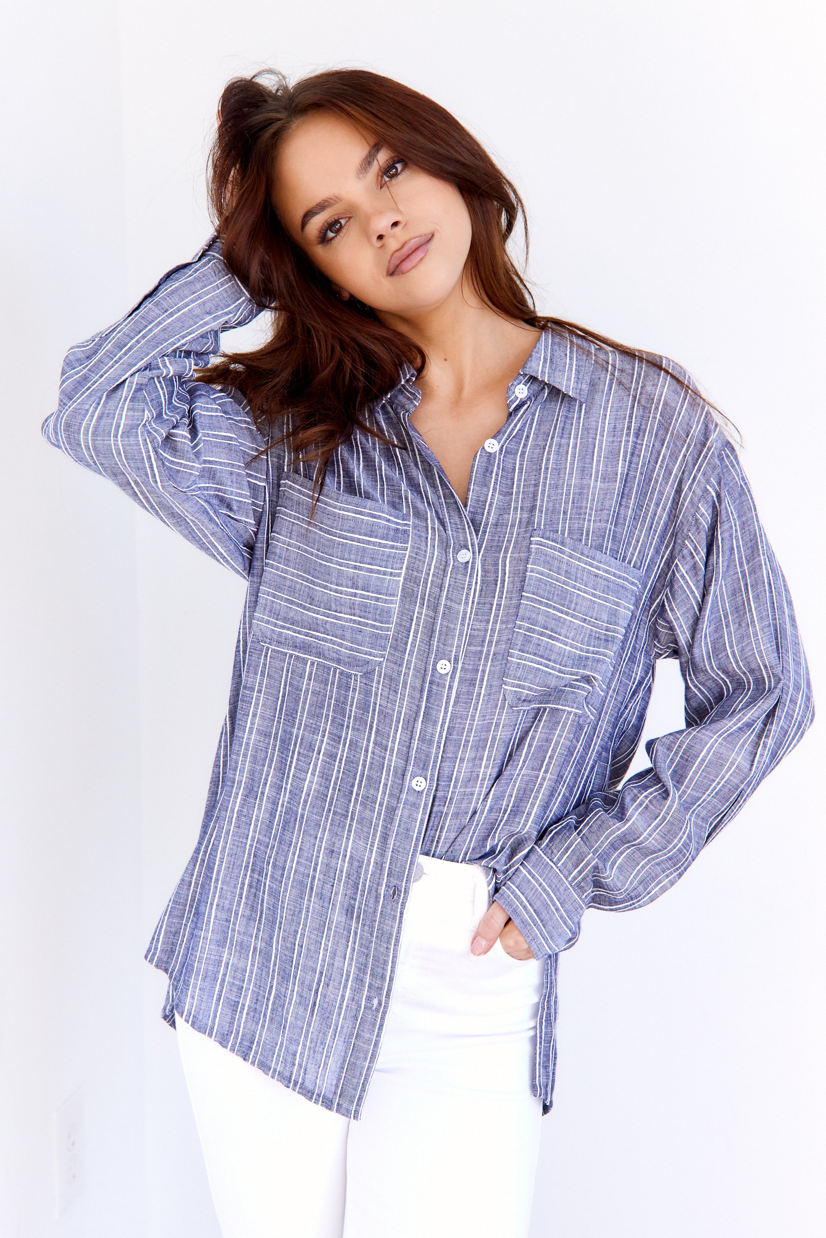 Claire Textured Stripe Button Down