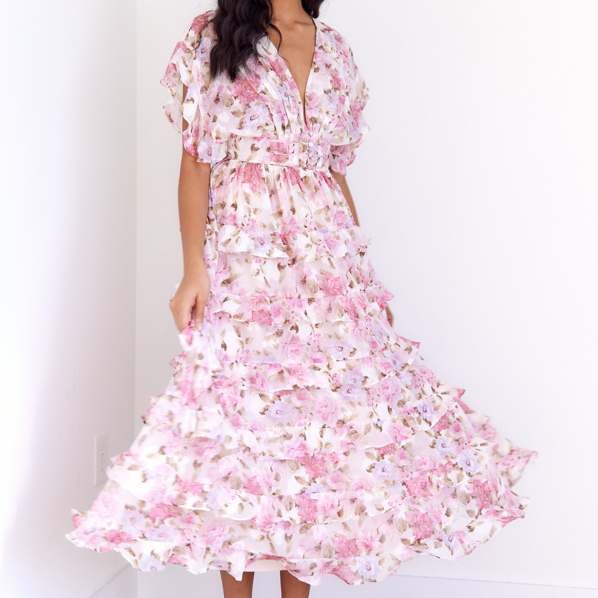 Adriana Tiered Chiffon Floral Maxi Dress
