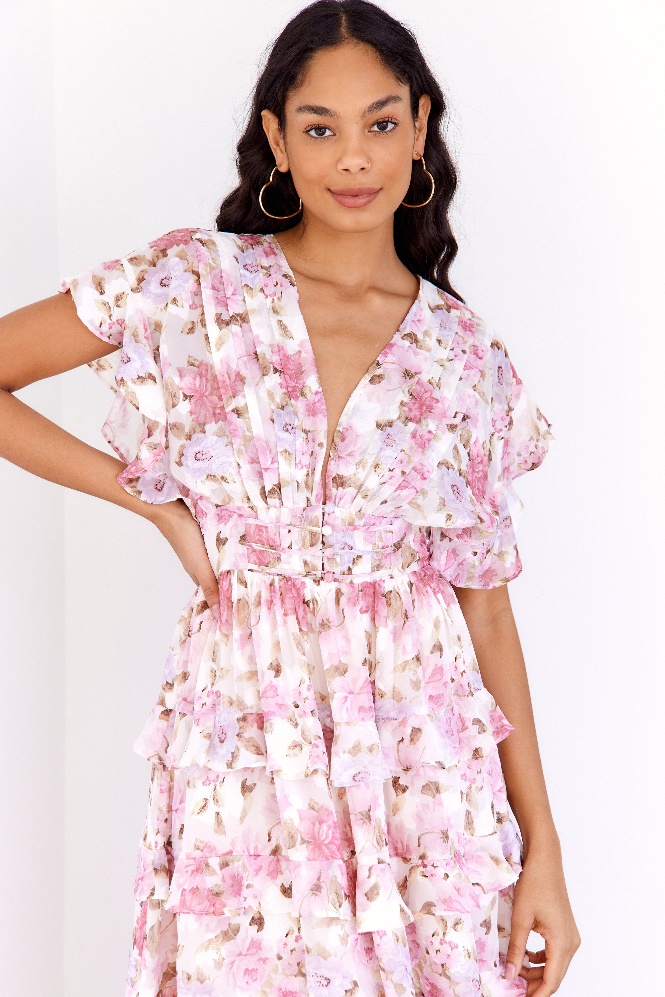 Adriana Tiered Chiffon Floral Maxi Dress