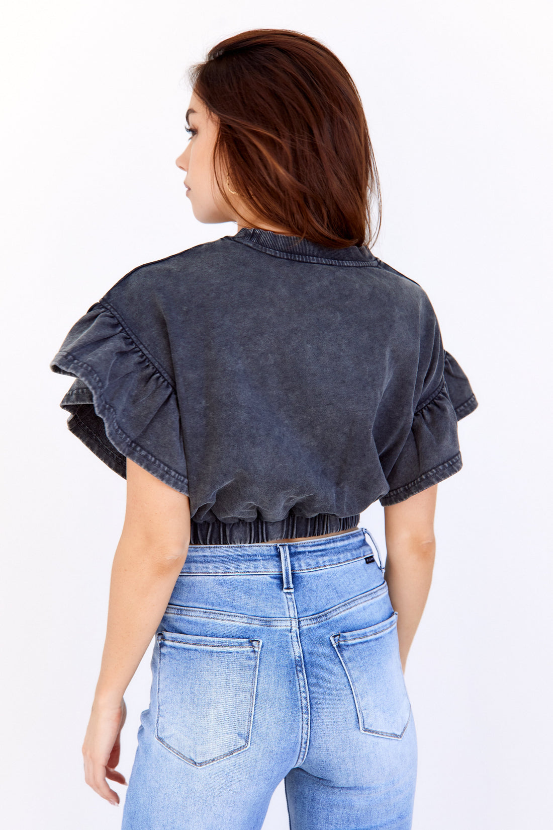 SALE - Chelsea Washed Flutter Sleeve Top