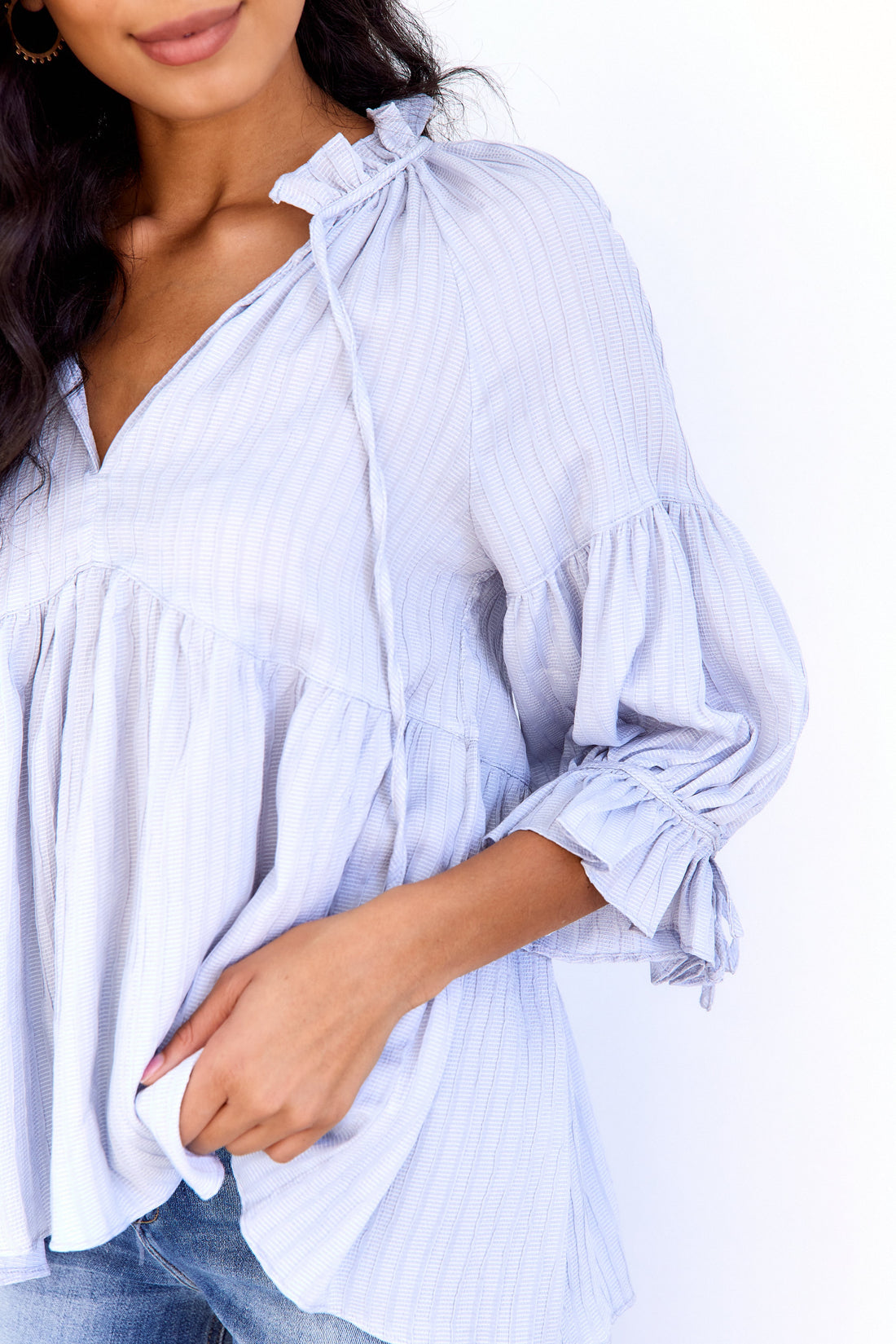 Aspen Textured Stripe Tie Neck Blouse