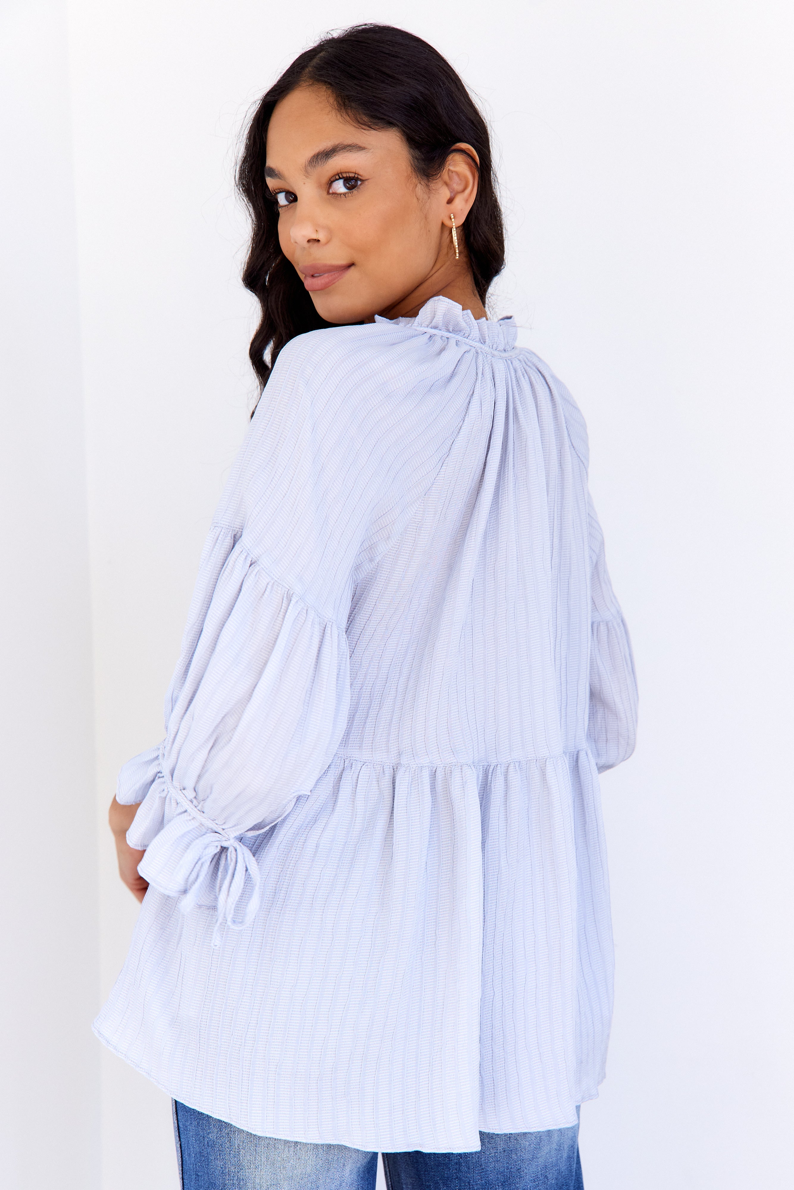 Aspen Textured Stripe Tie Neck Blouse
