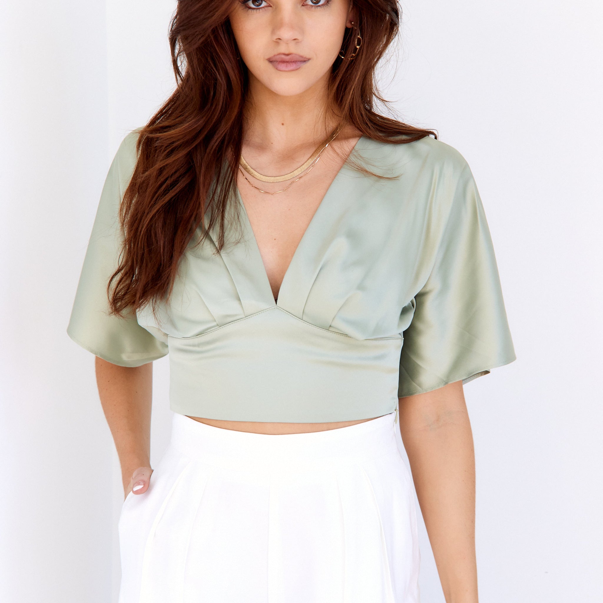 Alice Plunge Neck Tie Back Top