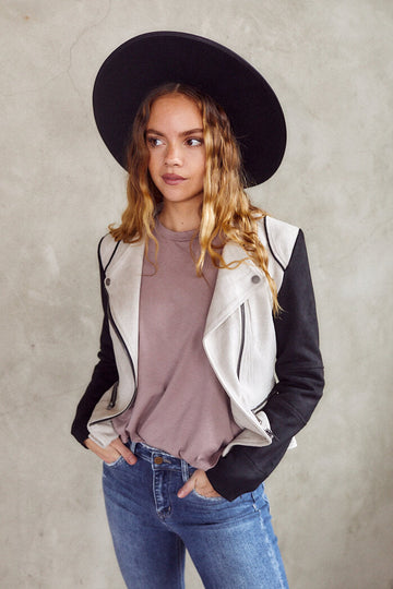 Ivy Knit Sleeve Faux Suede Jacket