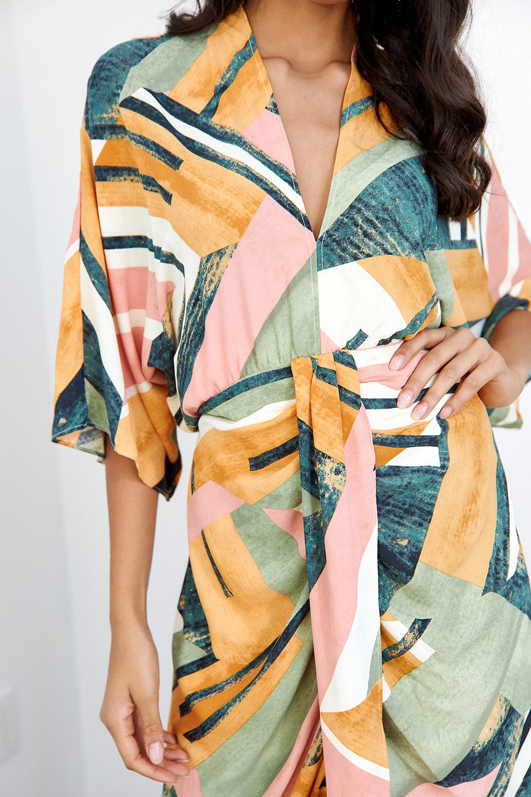 Crosby Printed Kimono Sleeve Midi Dress