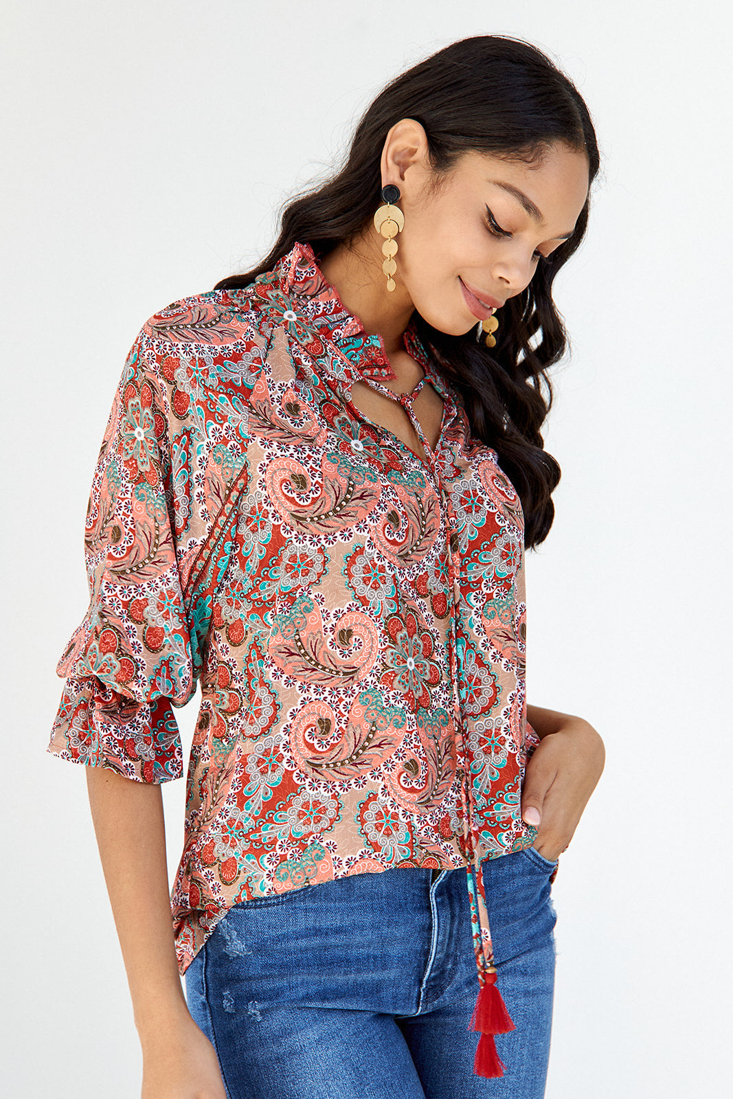 Reine Paisley Printed Long Sleeve Blouse