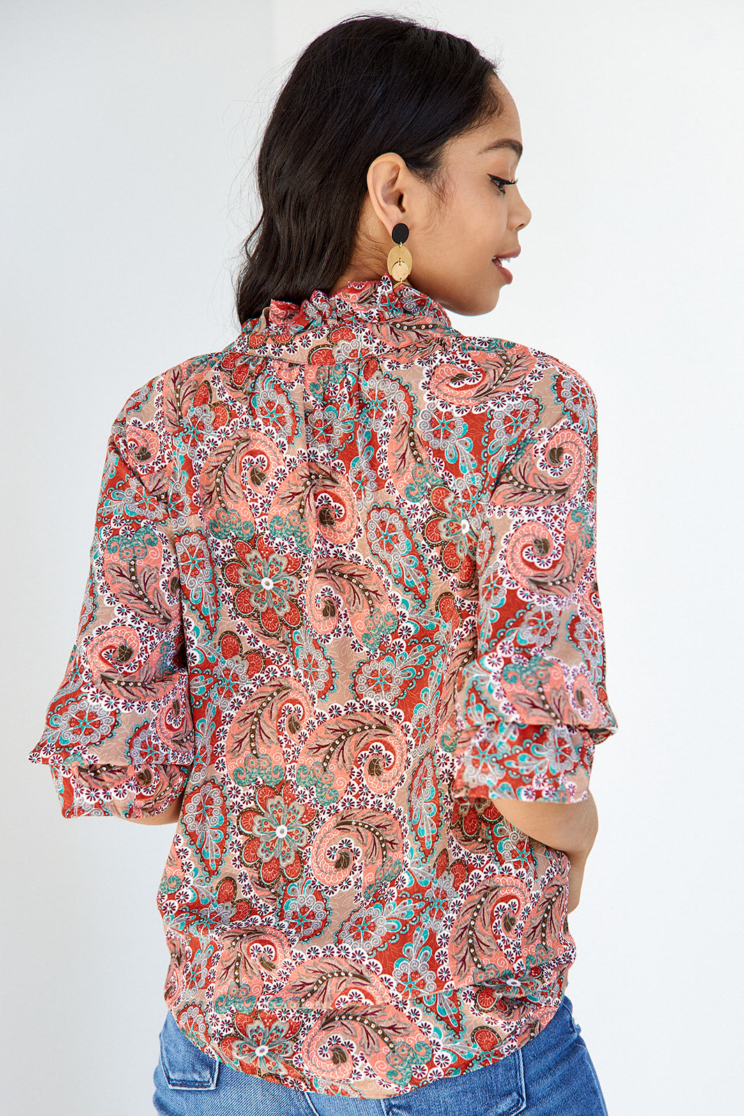 Reine Paisley Printed Long Sleeve Blouse