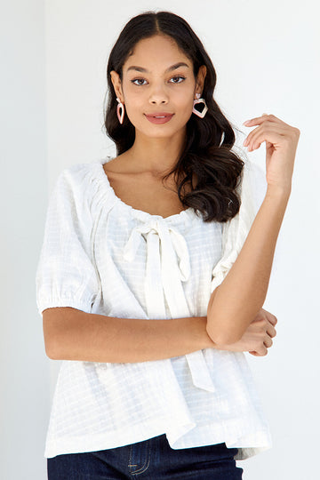 Brighton Tie Front Puff Sleeve Blouse