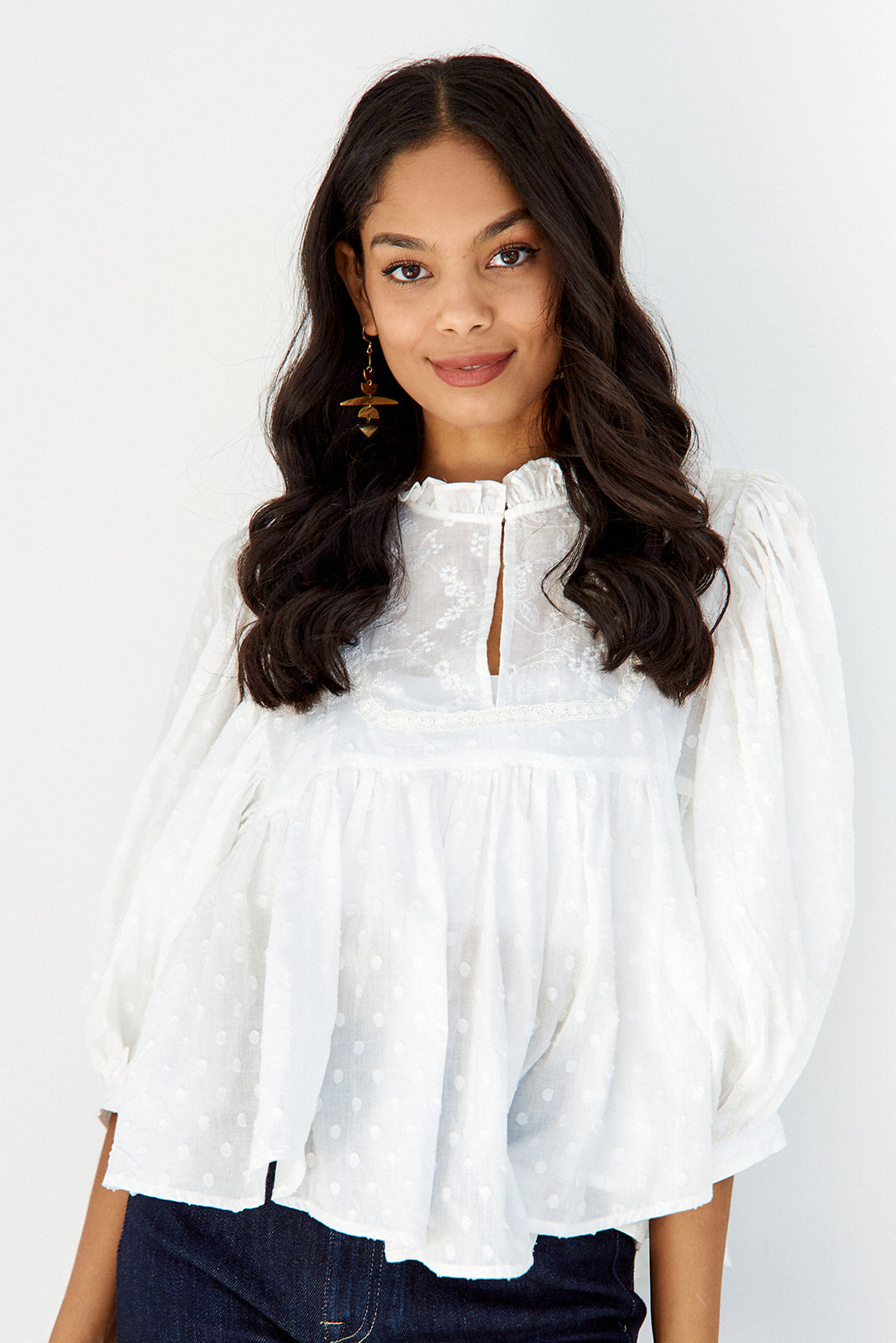 Misha Embroidered High Neck Blouse