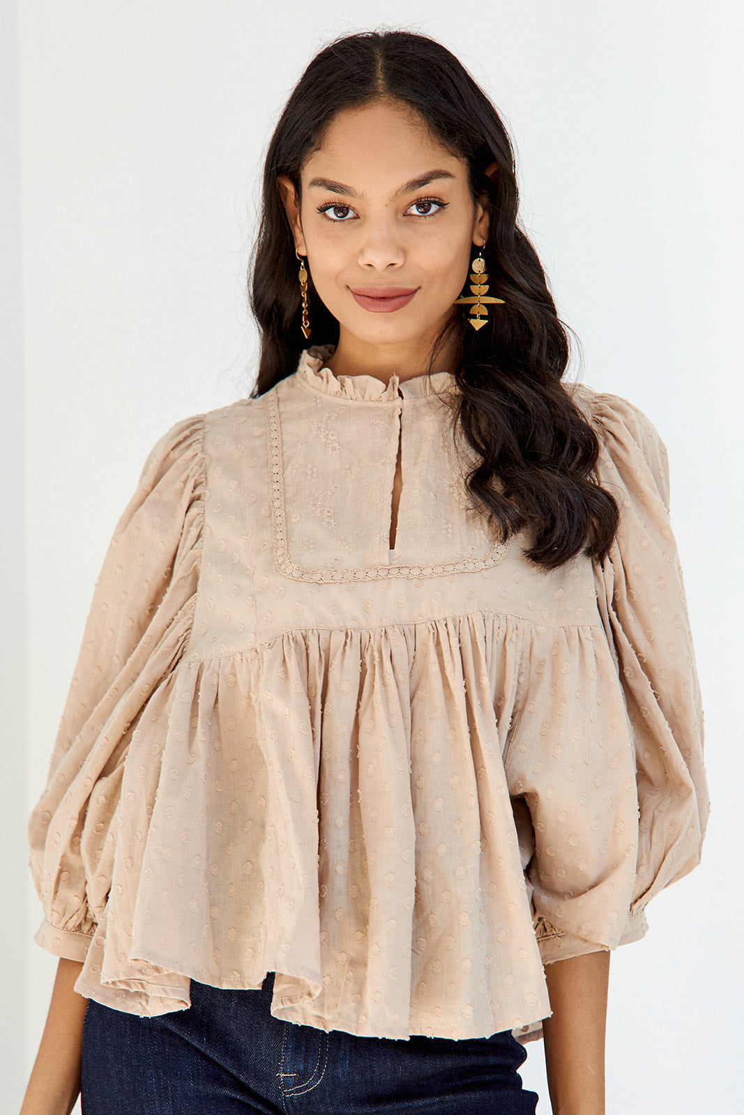 Misha Embroidered High Neck Blouse