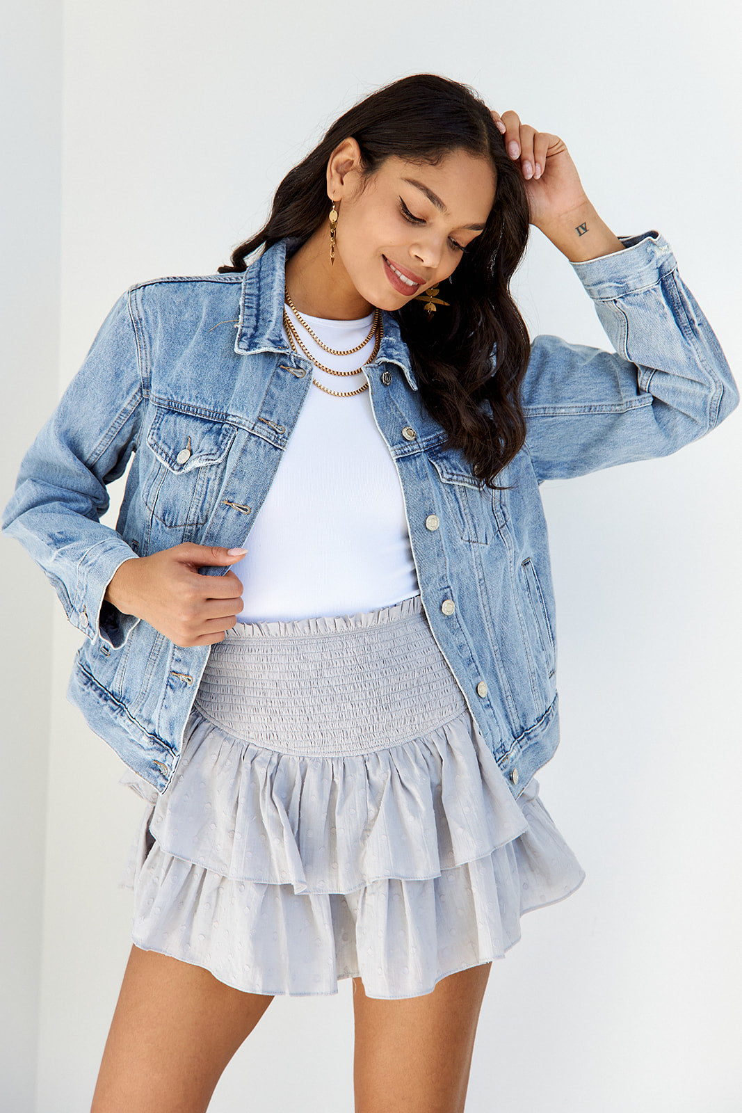 Lenny Polka Dot Smocked Waist Ruffled Skort