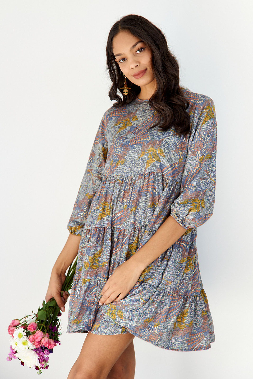 Ingrid Long Sleeve Tiered Mini Dress