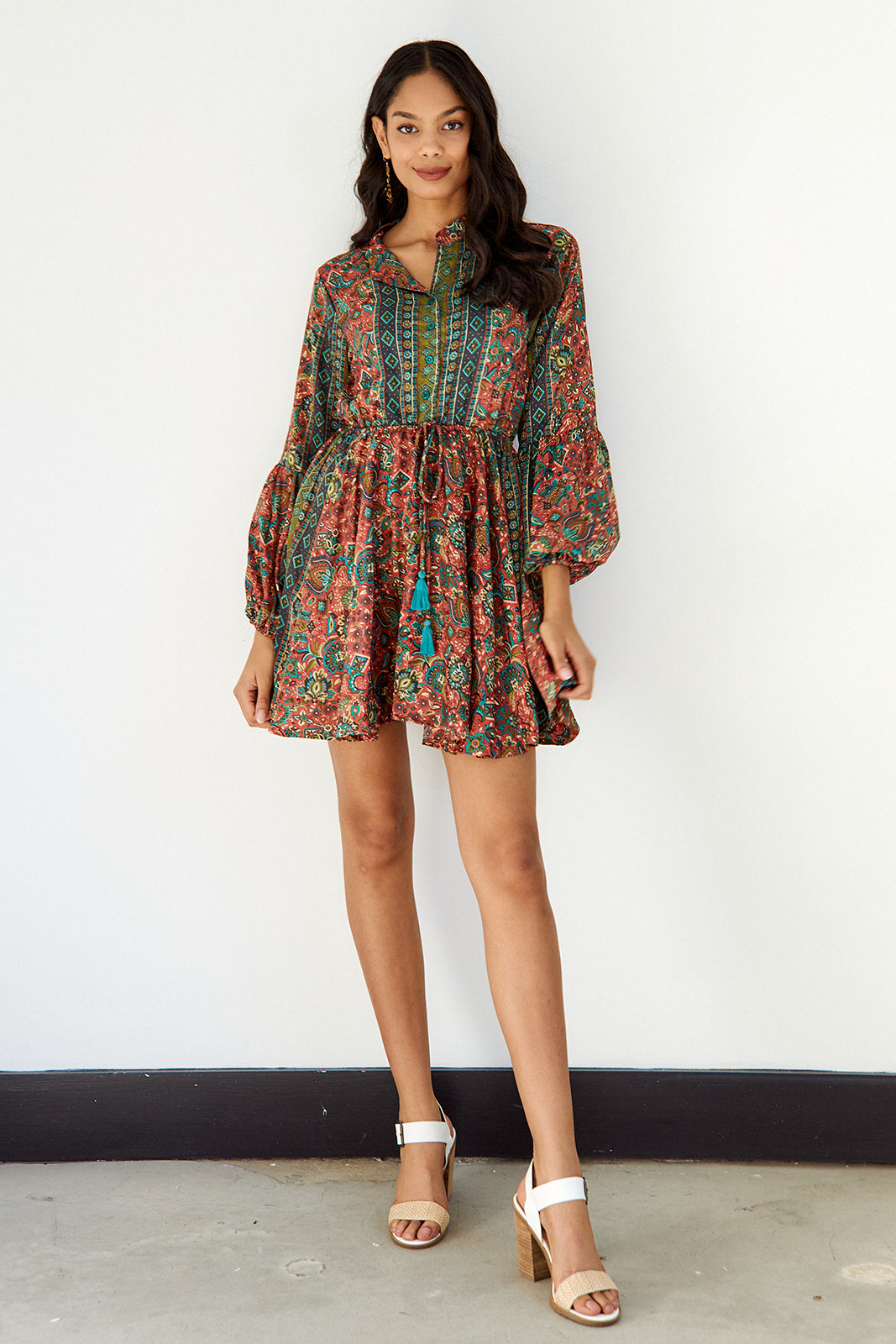 Hilarie Printed Tie Waist Mini Dress
