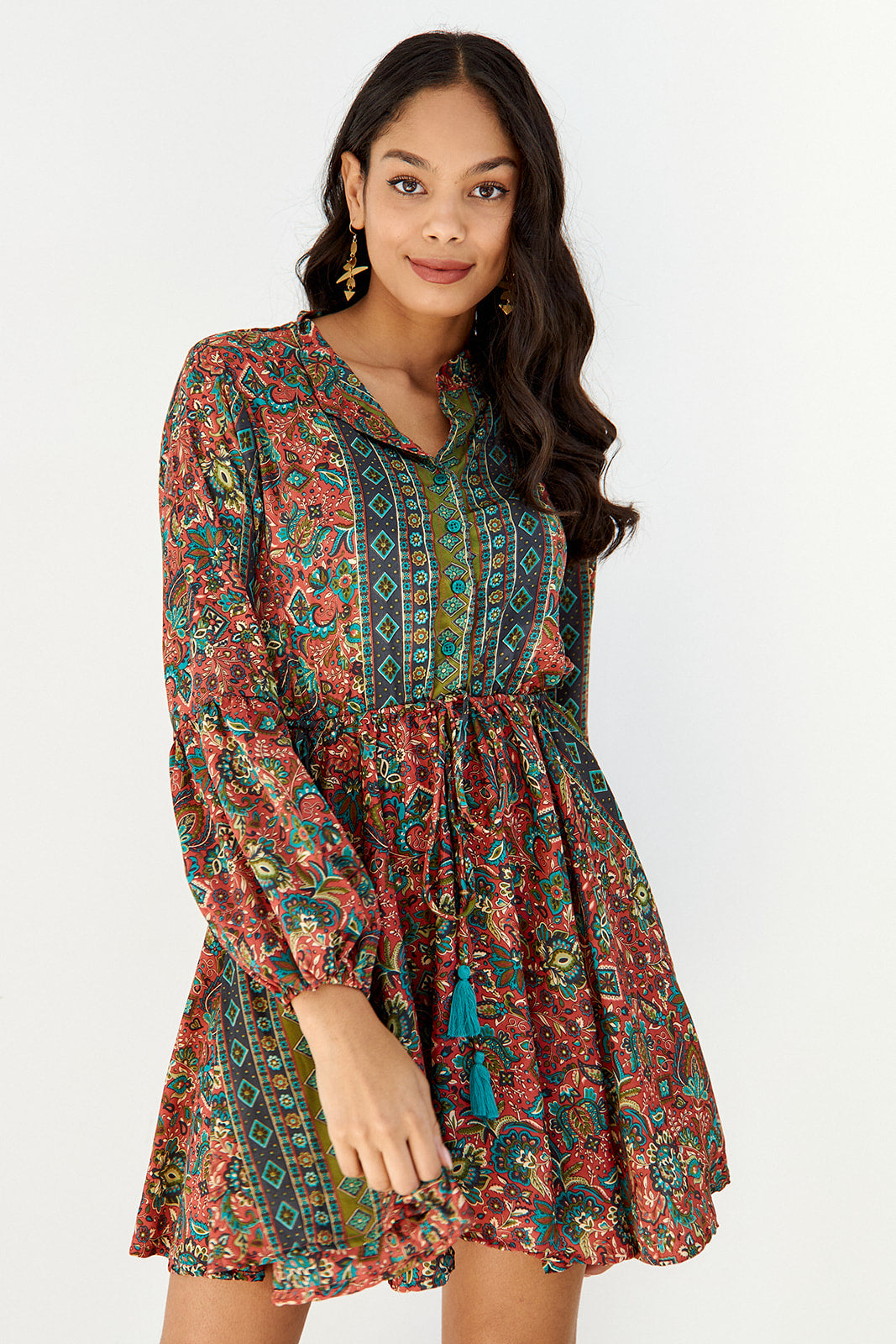 Hilarie Printed Tie Waist Mini Dress