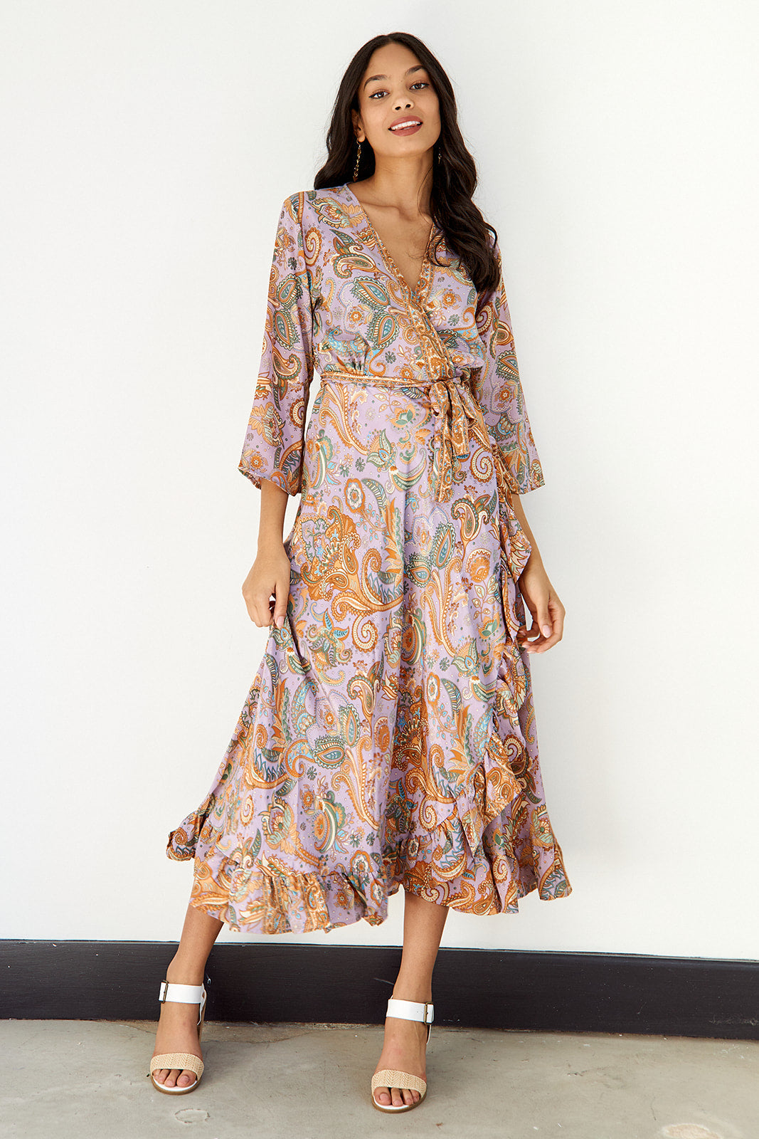 Yvette Ruffled Trim Printed Dress