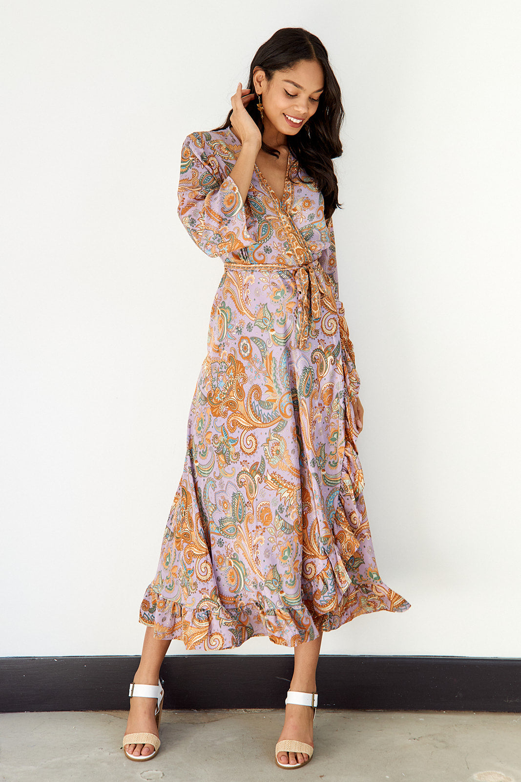 Yvette Ruffled Trim Printed Dress