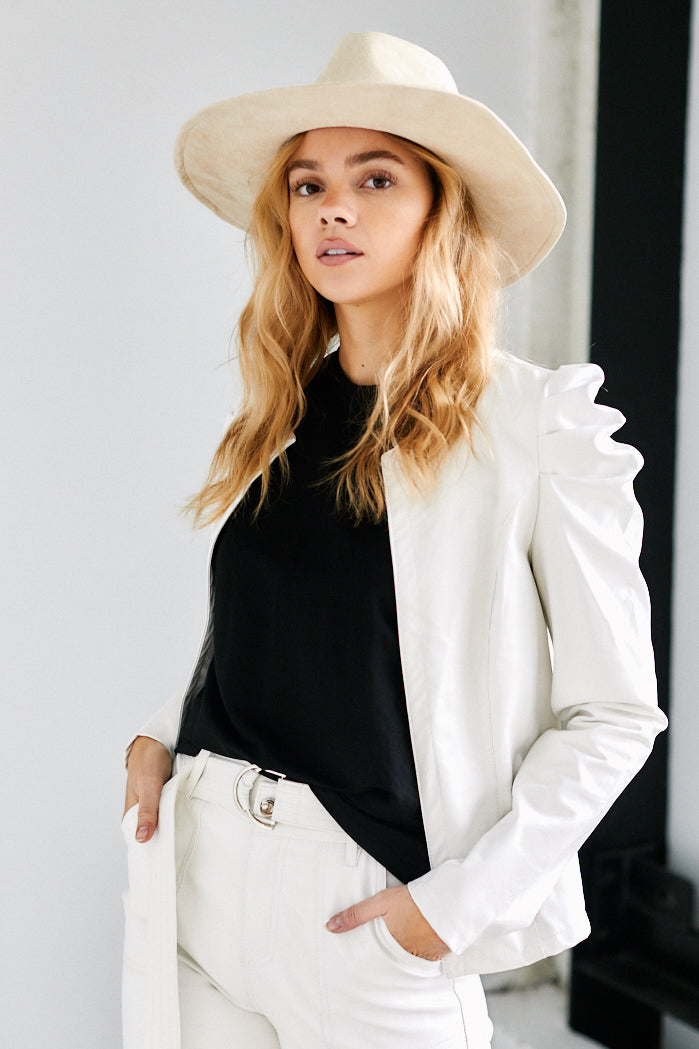Antoinette Faux Leather Puff Sleeve Jacket